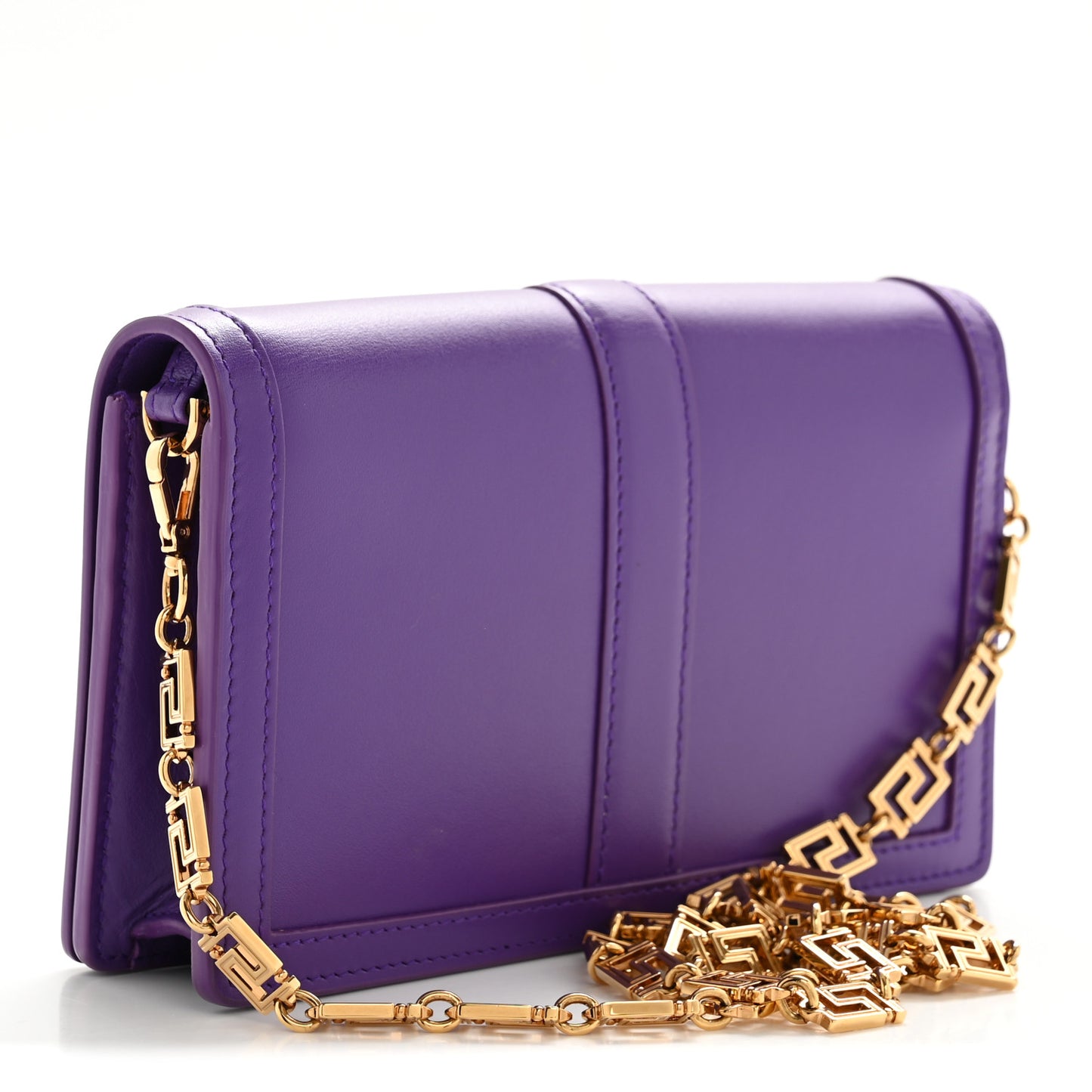 Calfskin Greca Goddess Wallet On Chain Dark Orchid