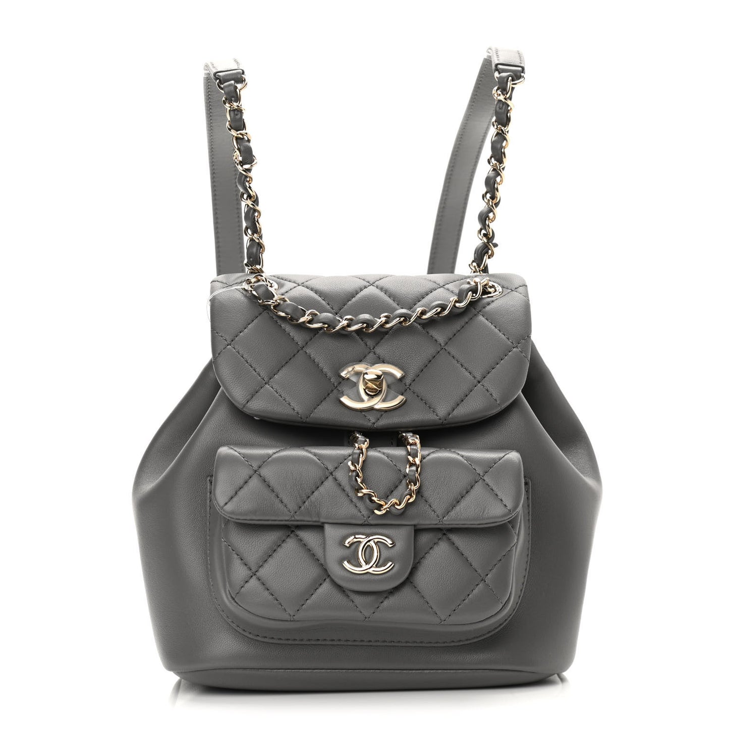 Lambskin Quilted Small Duma Drawstring Backpack Grey