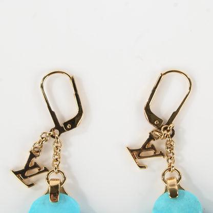 Louis Vuitton Gold Plated Sterling Silver Turquoise Fleur Earrings 3 of 5