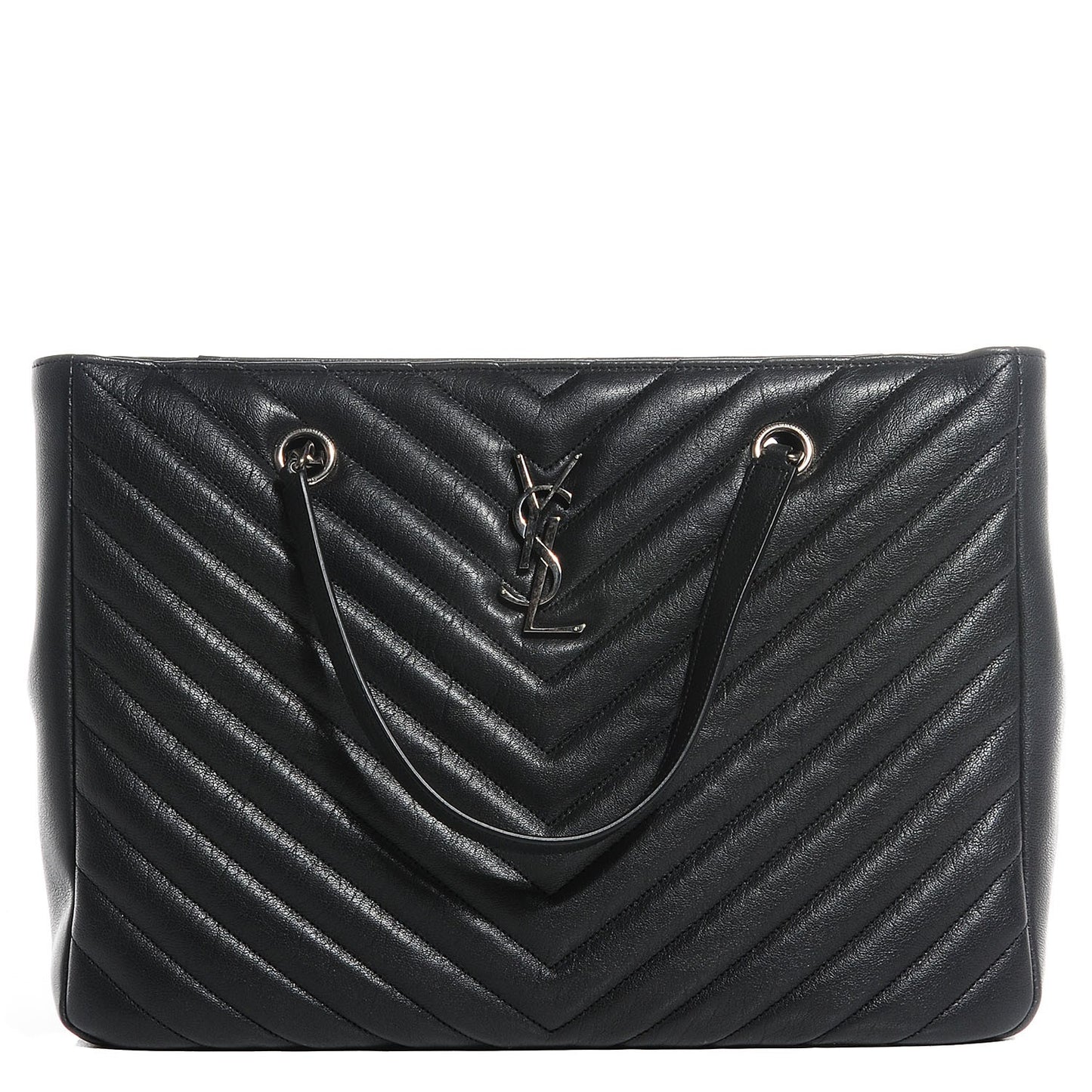 Sheepskin Matelasse Chevron Large Monogram Shopper Black