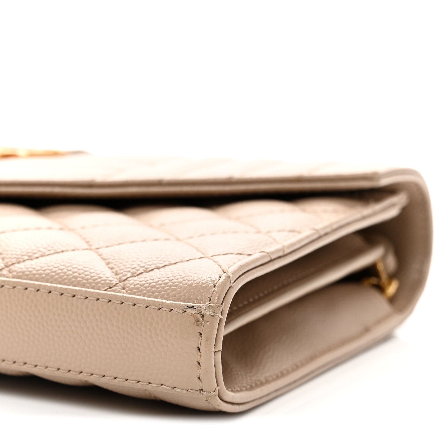 Saint Laurent Grain De Poudre Mixed Matelasse Triquilt Monogram Chain Wallet Dark Beige 9 of 11