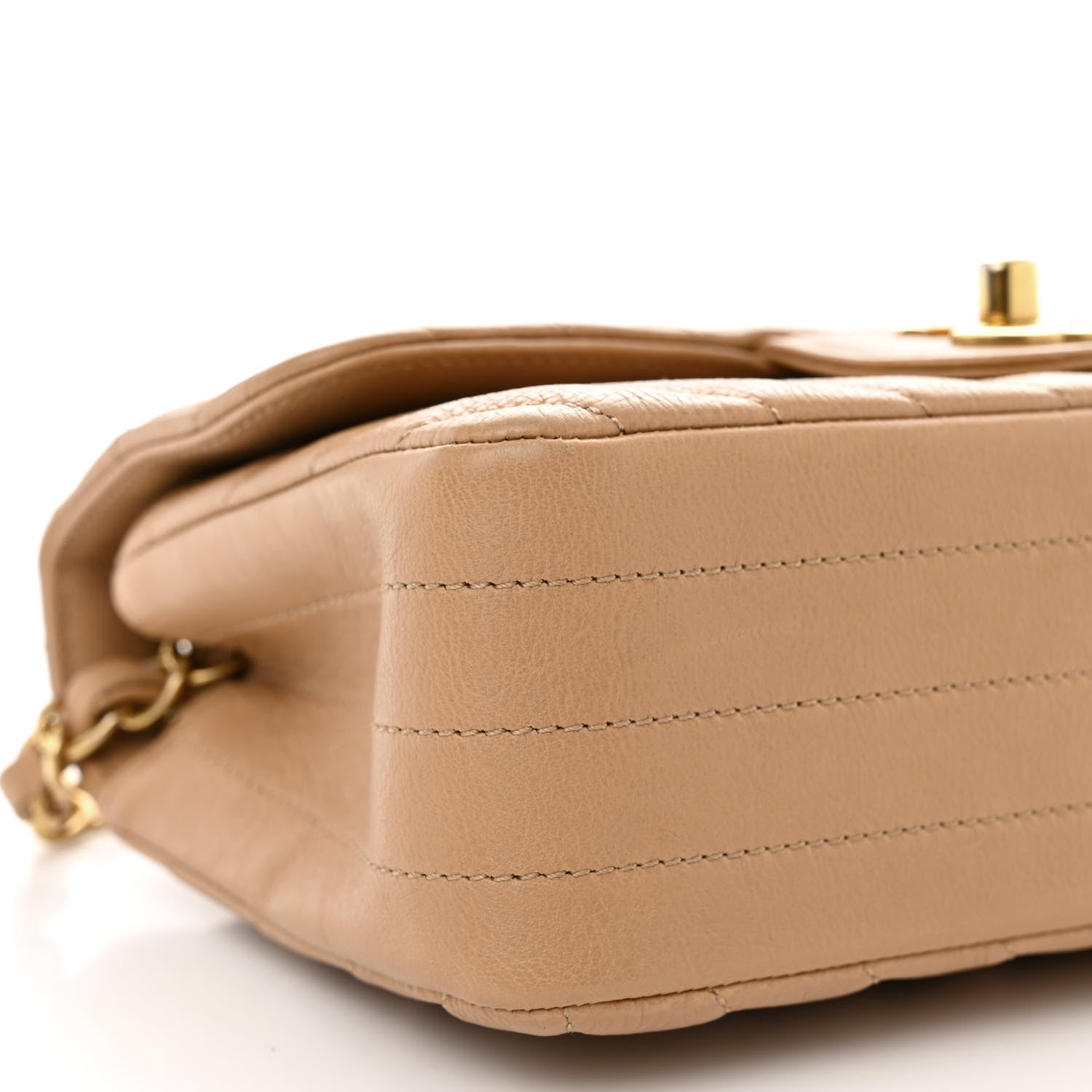 Chanel Calfskin Chevron Quilted Mini Rectangular Flap Dark Beige 9 of 10