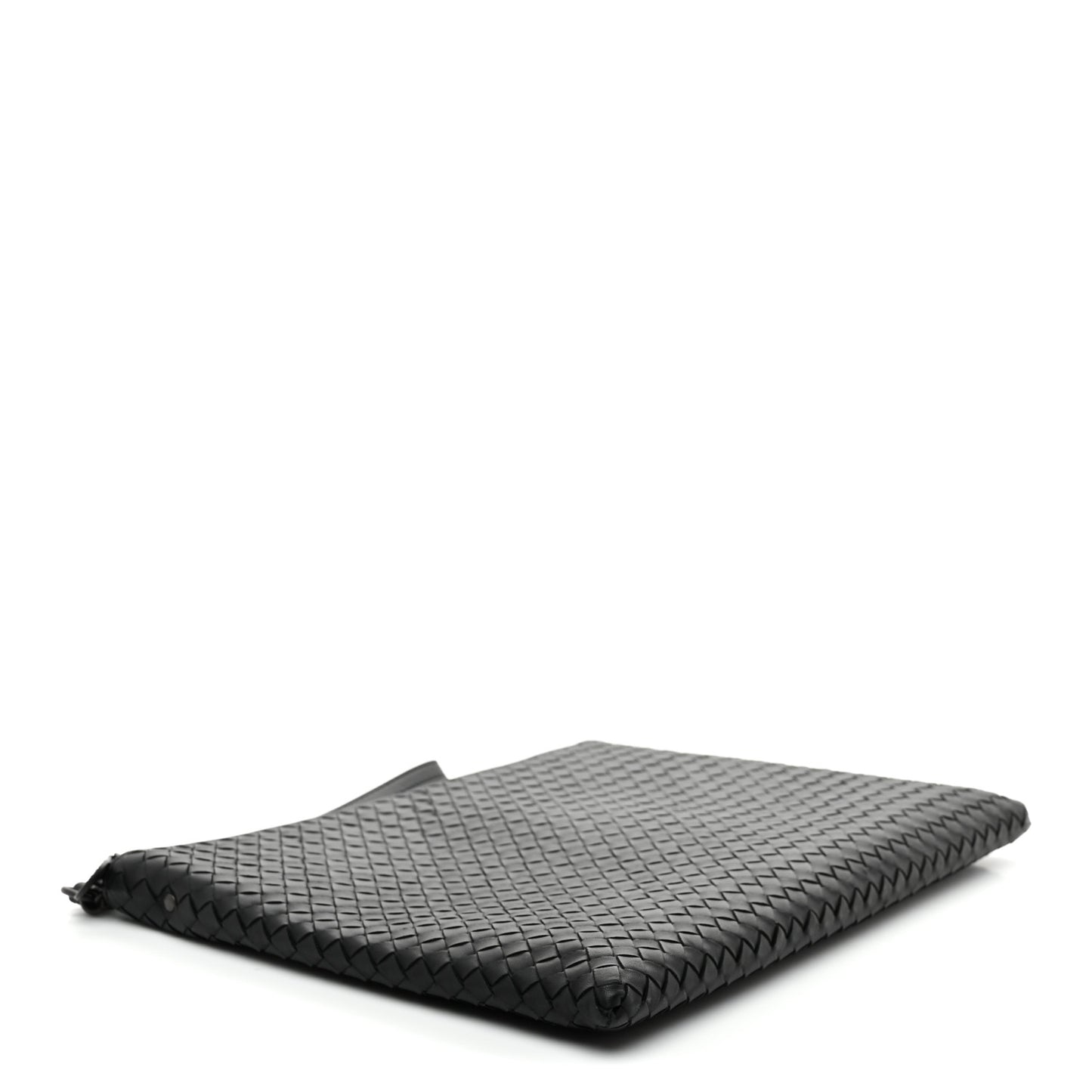 Nappa Intrecciato Large Flat Wristlet Zip Pouch Black
