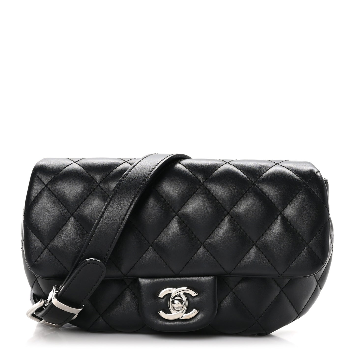 Calfskin Quilted CC Uniform Flap Belt Bag Black