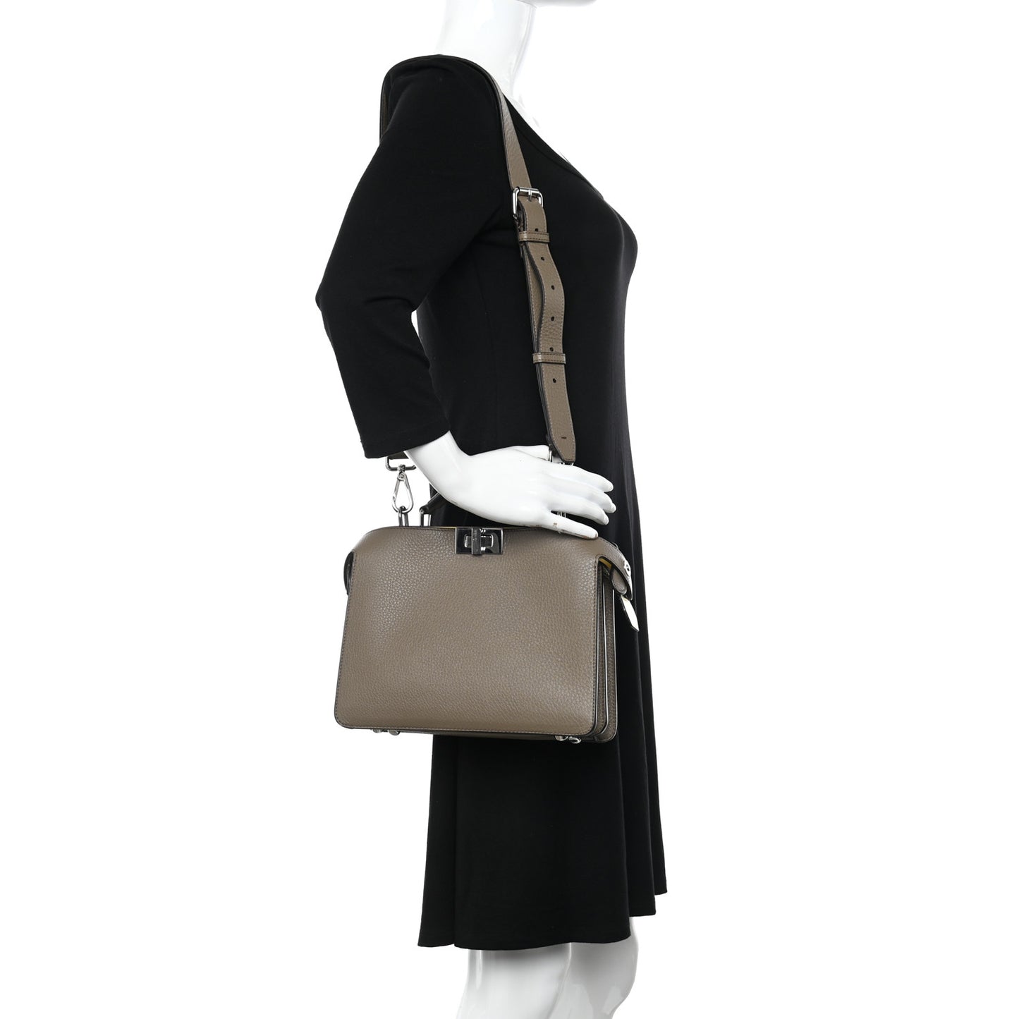 Cuoio Romano Vitello Cover Glazed Fabric Bi-Color FF 1974 Mini Peekaboo I SEE U Satchel Tartufo Banana Tobacco Moro