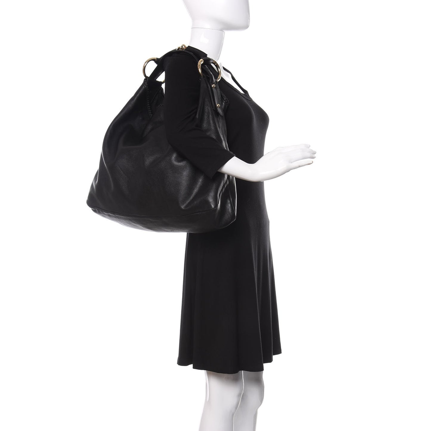 Calfskin Large Horsebit Chain Hobo Black