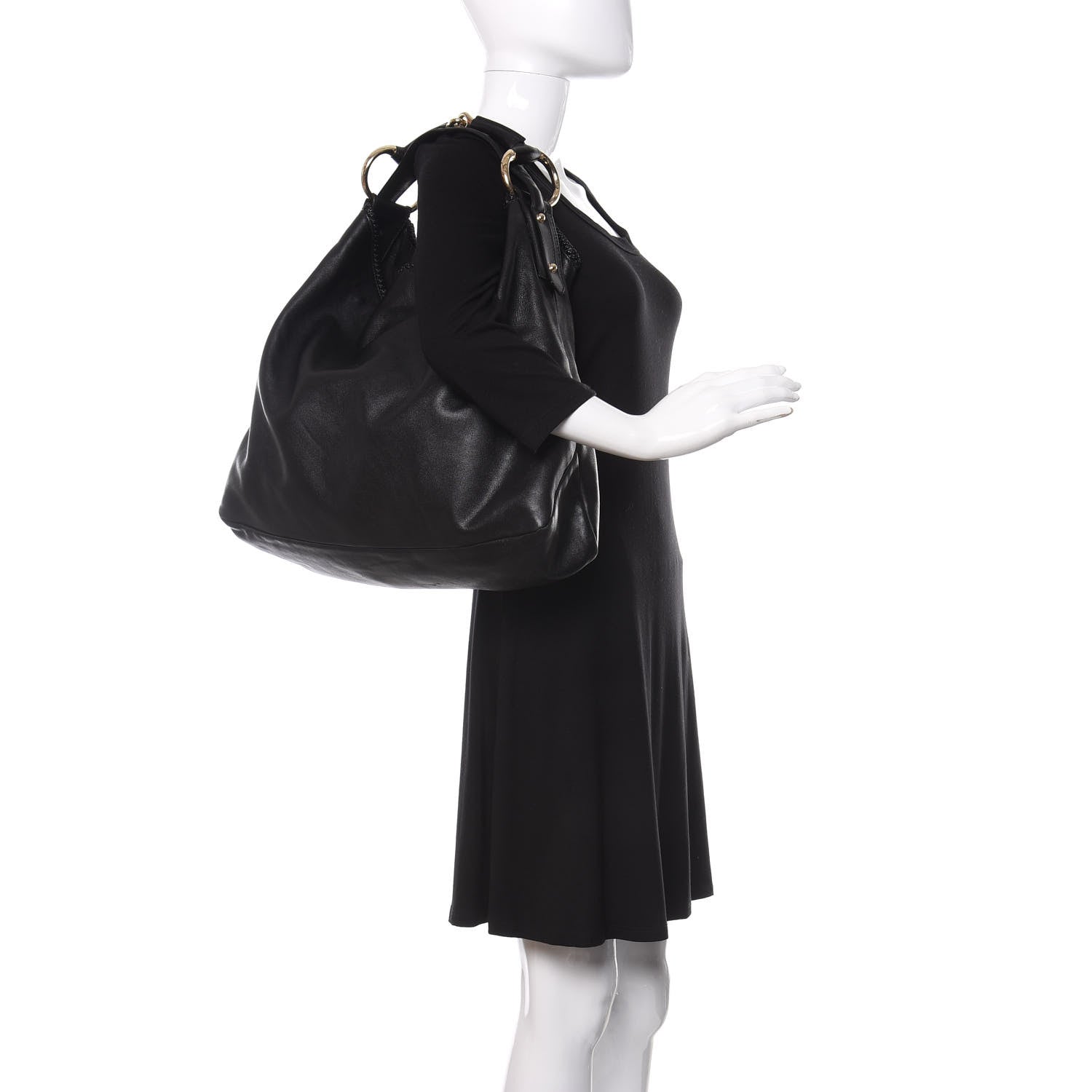 Gucci Calfskin Large Horsebit Chain Hobo Black 2 of 12