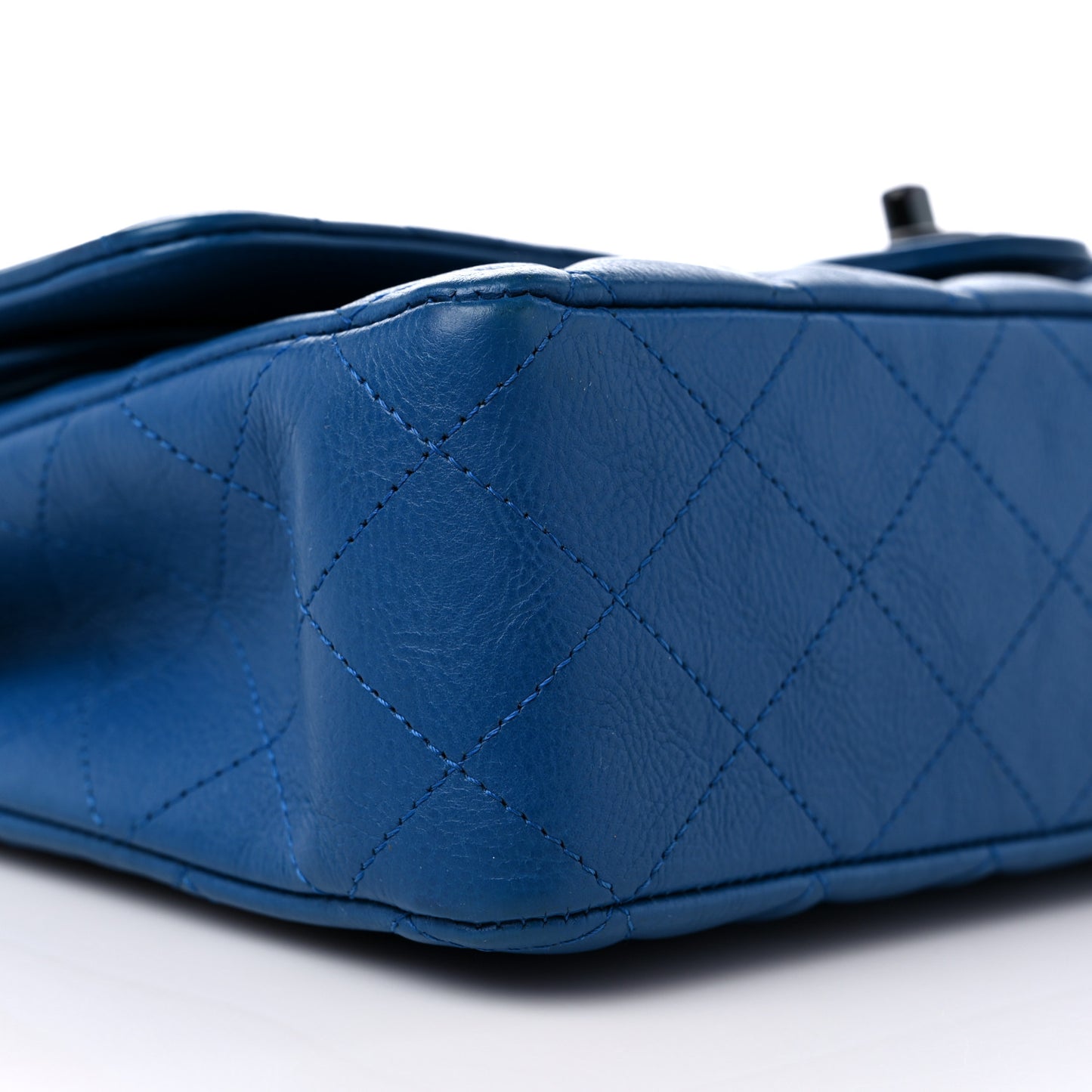 Crumpled Calfskin Quilted Medium Double Flap Blue