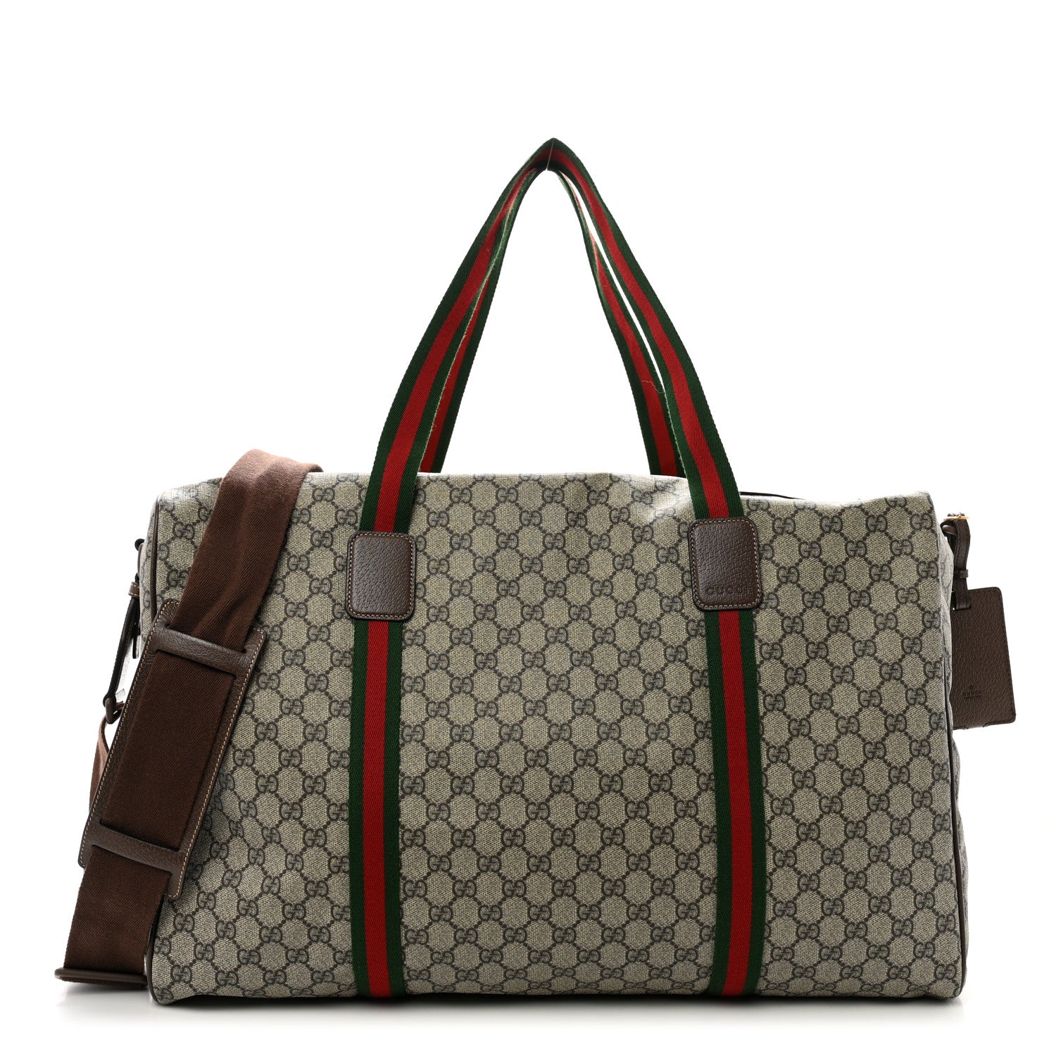 Gucci Tender GG Supreme Monogram Textured Dollar Calfskin Web Large Duffle Bag Beige Ebony New Acero 1 of 11