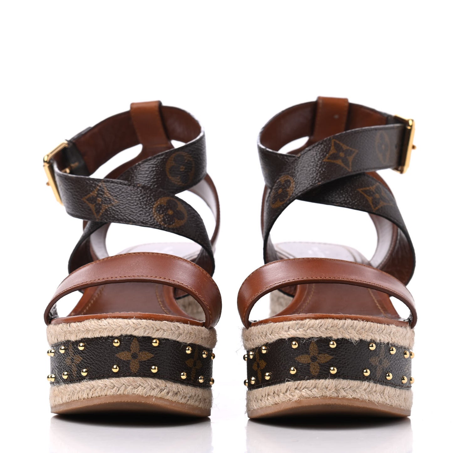 Monogram Calfskin Studded Wedge Sandals 39