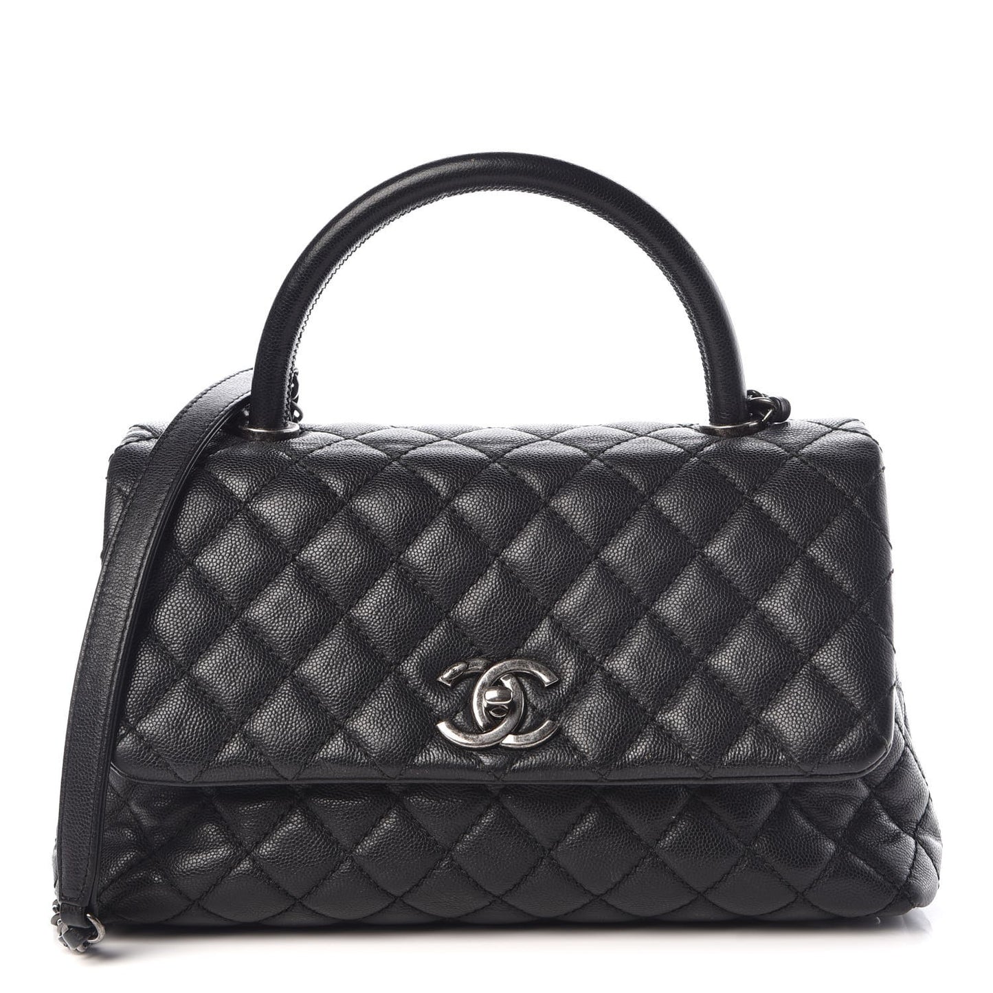 Caviar Quilted Small Coco Handle Flap Black