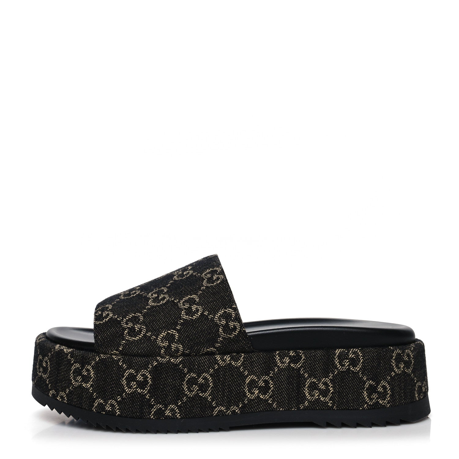 Gucci Jacquard Black Denim GG Monogram Angelina Platform 55mm Slide Sandals 38.5 Black Ivory 1 of 8