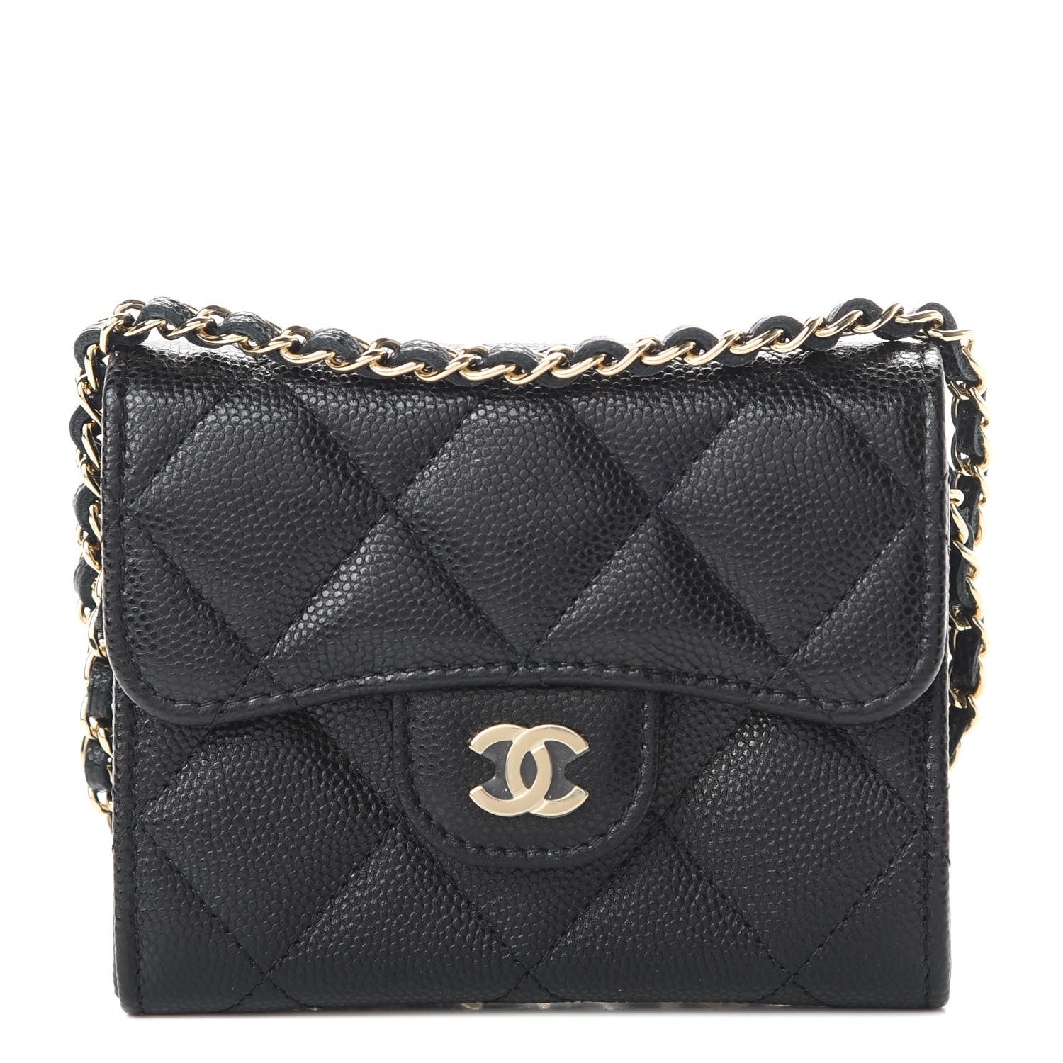 Chanel Caviar Quilted Flap Card Holder On Chain Black 1 of 12