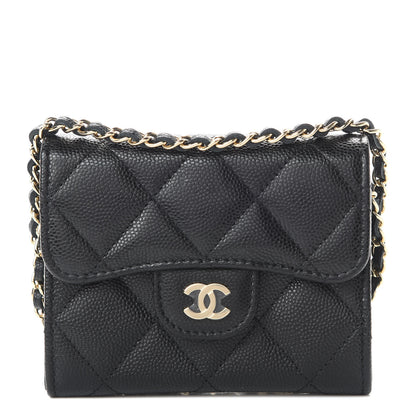 Chanel Caviar Quilted Flap Card Holder On Chain Black 1 of 12