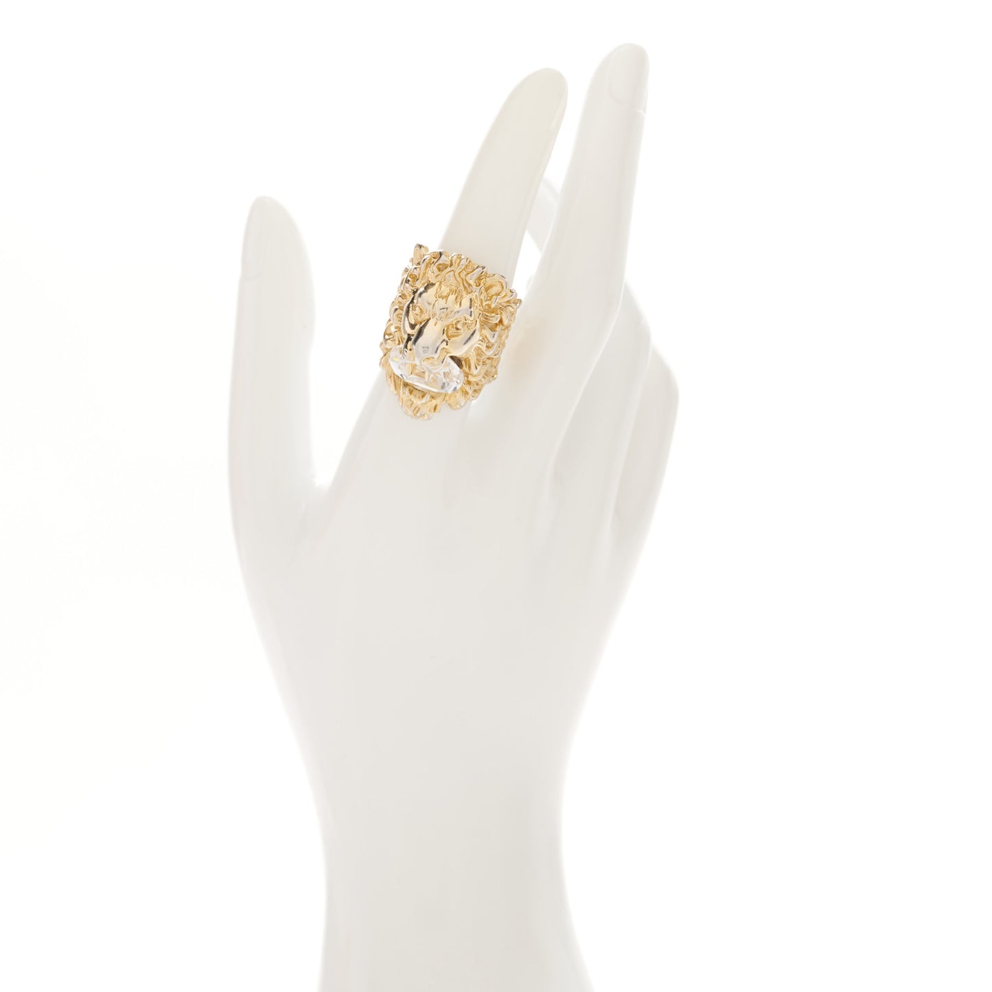Metal Crystal Lion Head Ring 16 Aged Gold