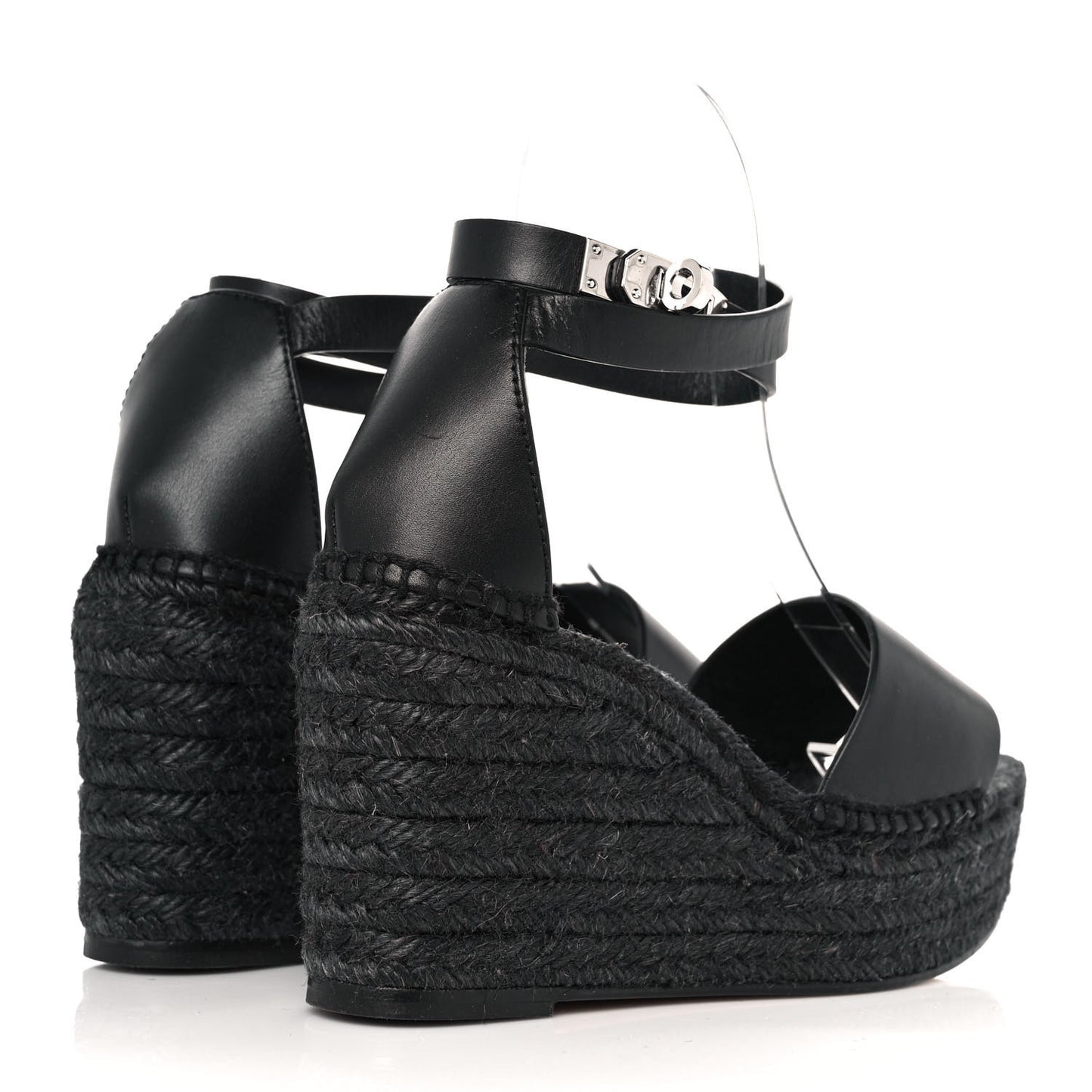 Calfskin Tivoli Espadrille Wedge Sandals 36 Black