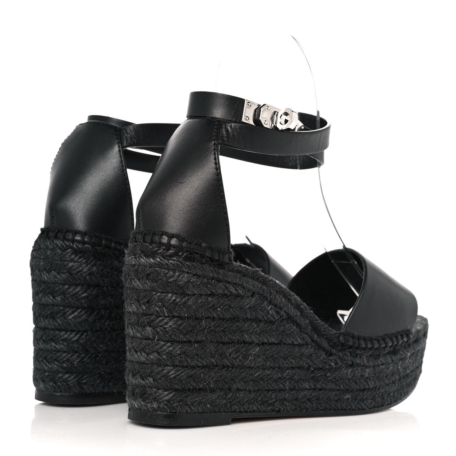 Hermes Calfskin Tivoli Espadrille Wedge Sandals 36 Black 4 of 8