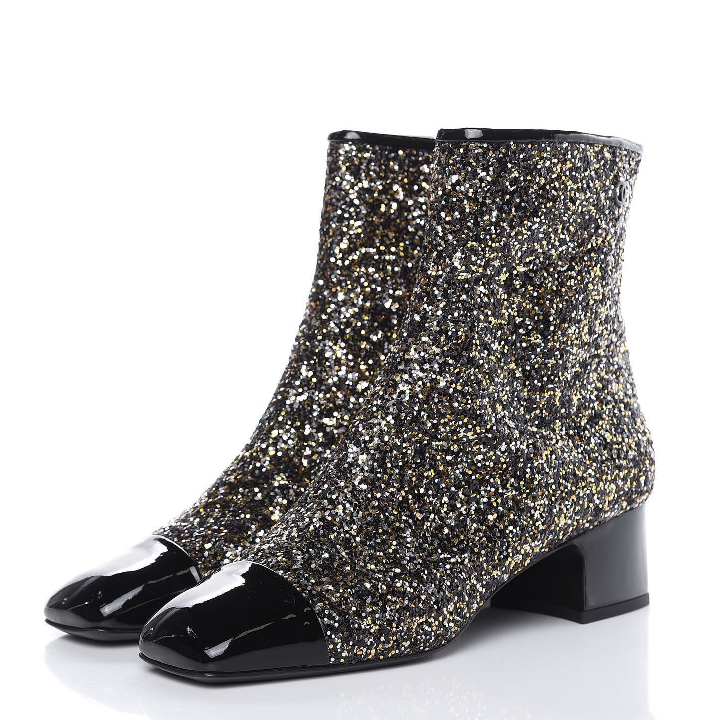Glitter Patent Cap Toe Short Boots 38 Bronze Black