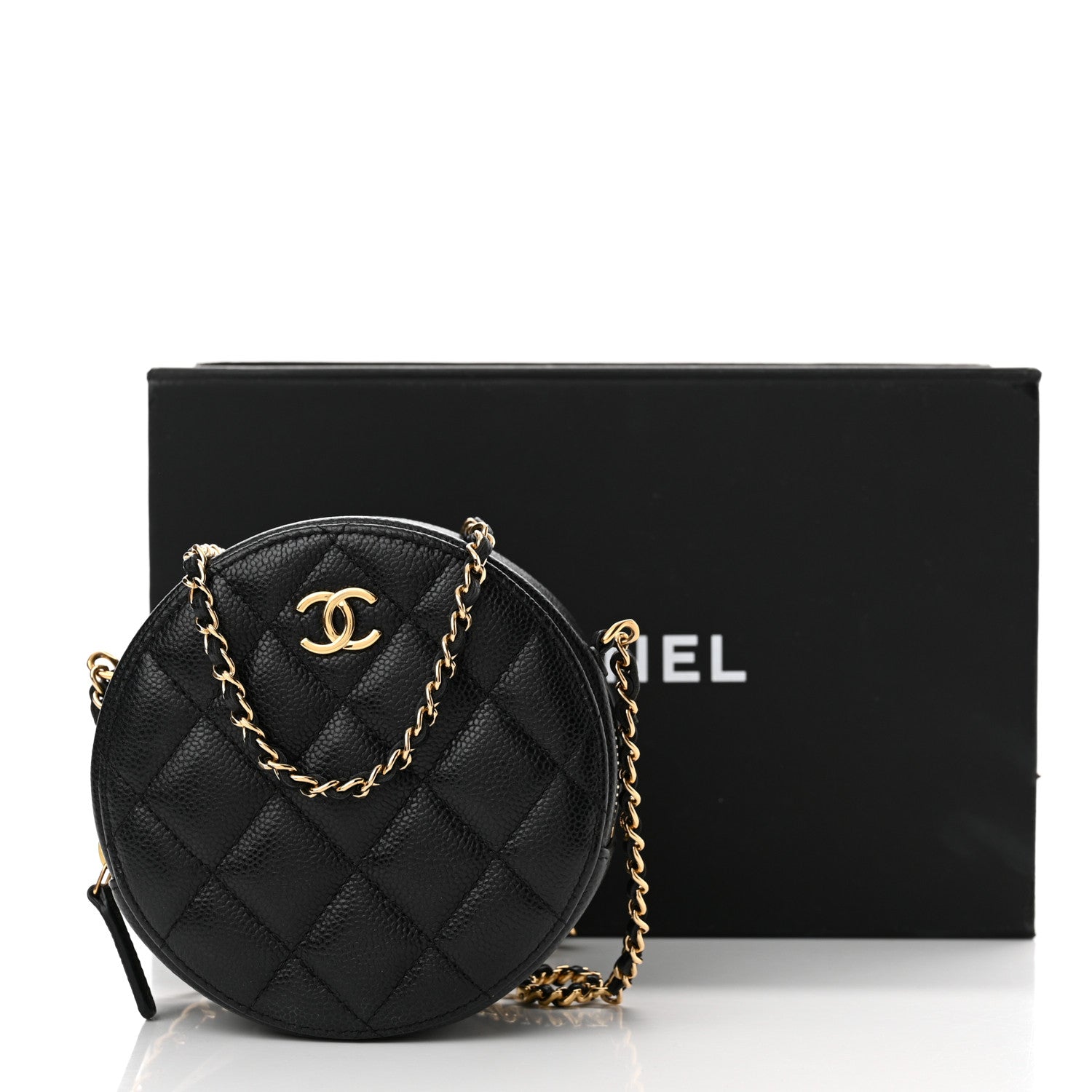 Chanel Caviar Quilted Round Coco Clutch With Chain Black 11 of 11