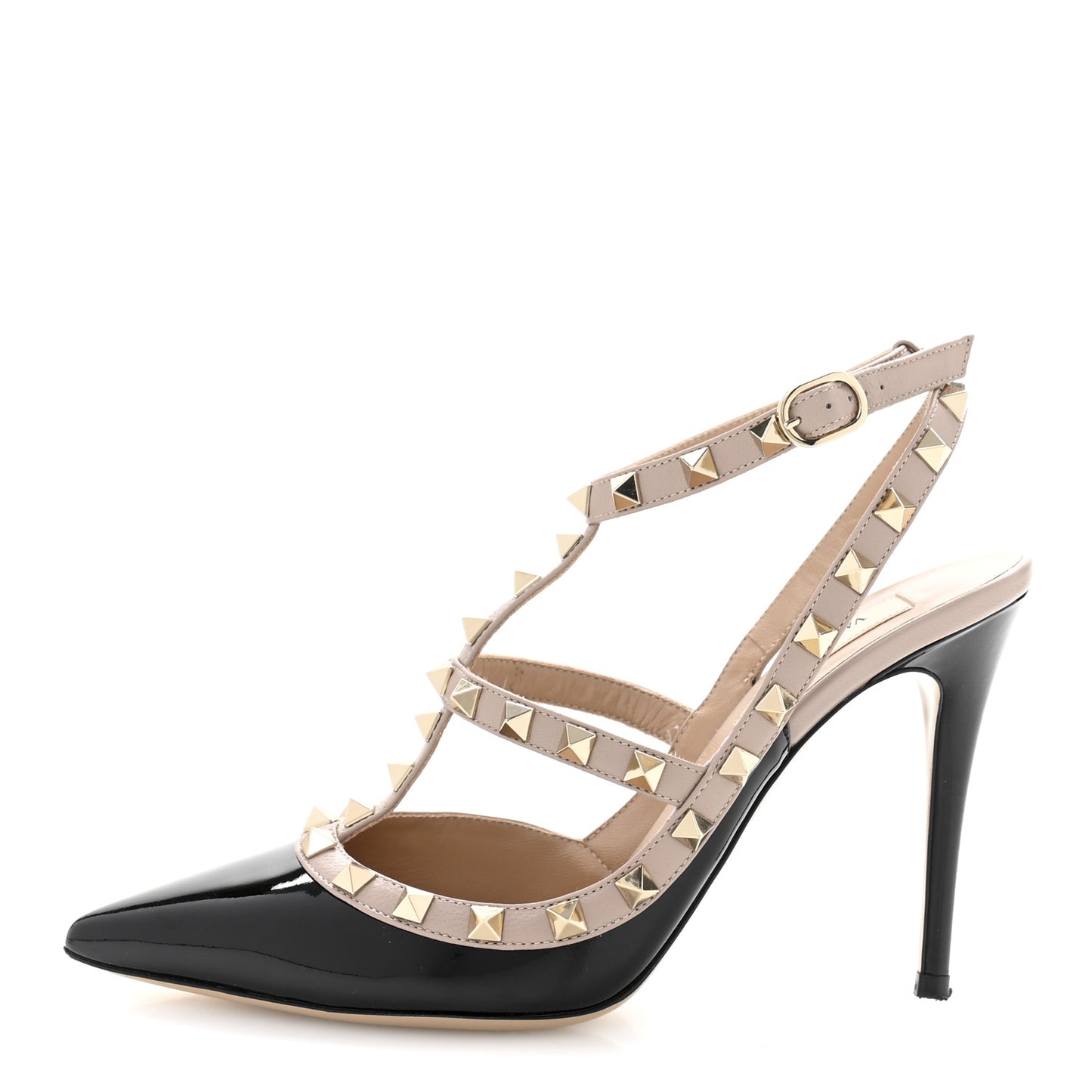 Patent Nappa Rockstud Ankle Strap 100mm Pumps 37.5 Black Poudre