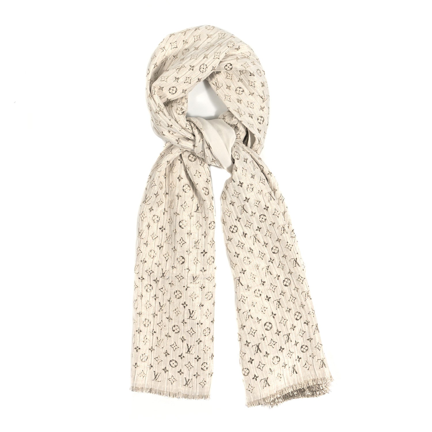 Louis Vuitton Silk Monogram So Glitter Stole White 1 of 4
