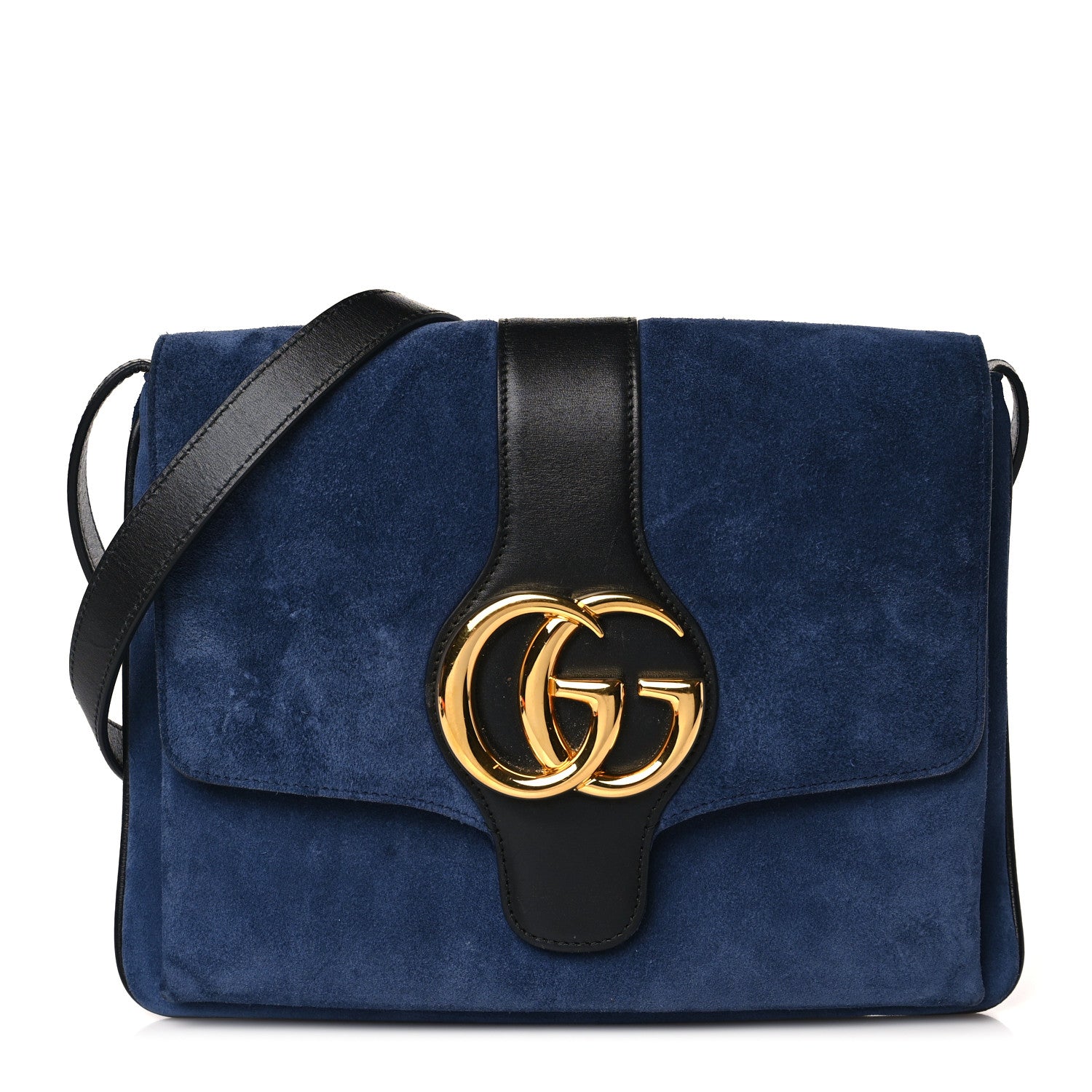 Gucci Suede Medium Arli Flap Shoulder Bag Blue Ink Black 1 of 11
