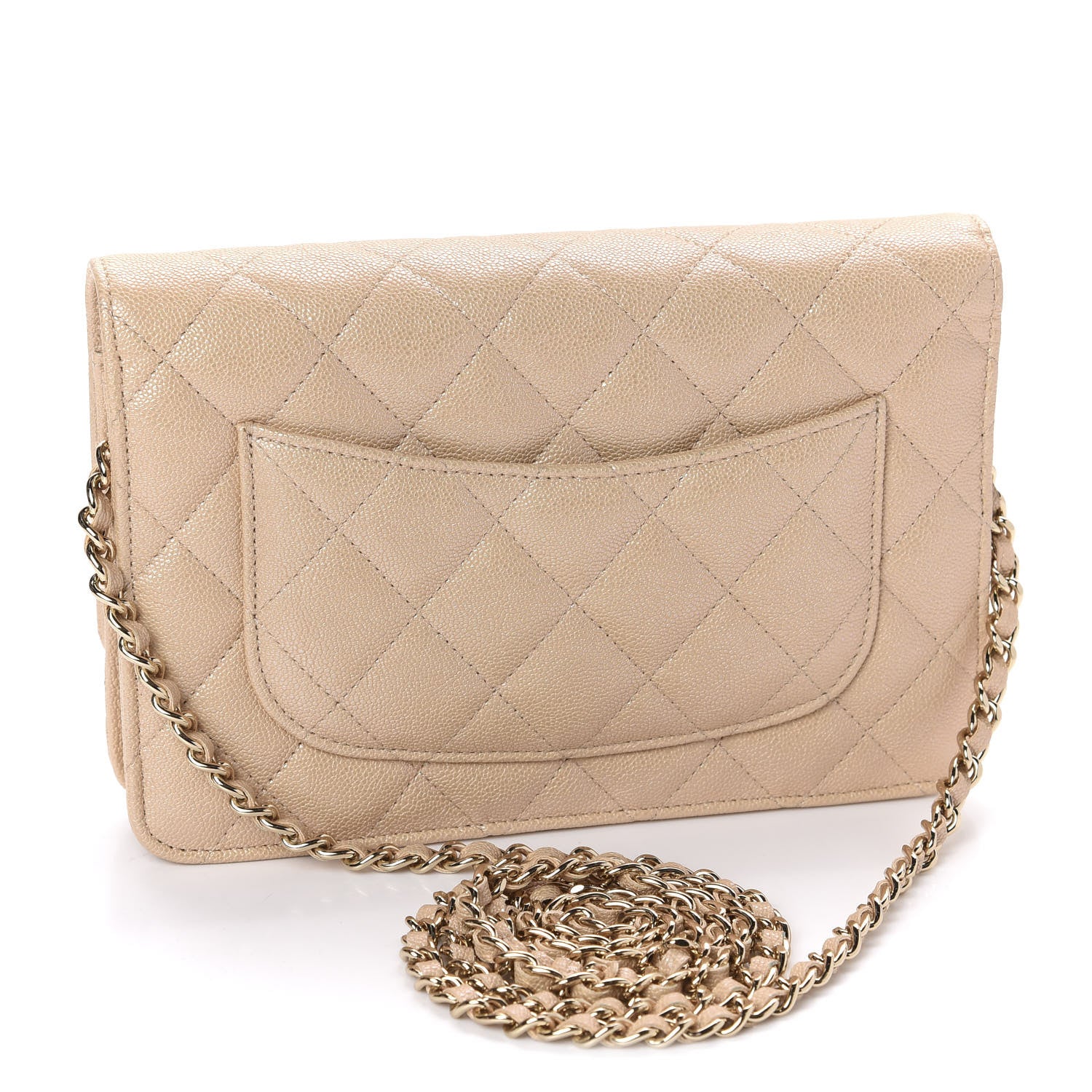 Chanel Iridescent Caviar Quilted Wallet On Chain WOC Beige 3 of 12