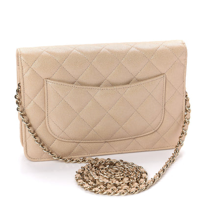 Chanel Iridescent Caviar Quilted Wallet On Chain WOC Beige 3 of 12