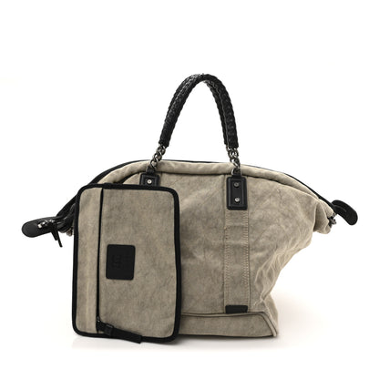 Chanel Washed Toile Calfskin Quilted Large Street Style Travel Bag Beige Black 2 of 12