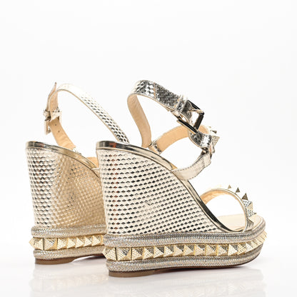 Christian Louboutin Calfskin Cubiste Pyraclou 110 Wedge Sandals 38 Platine 4 of 7