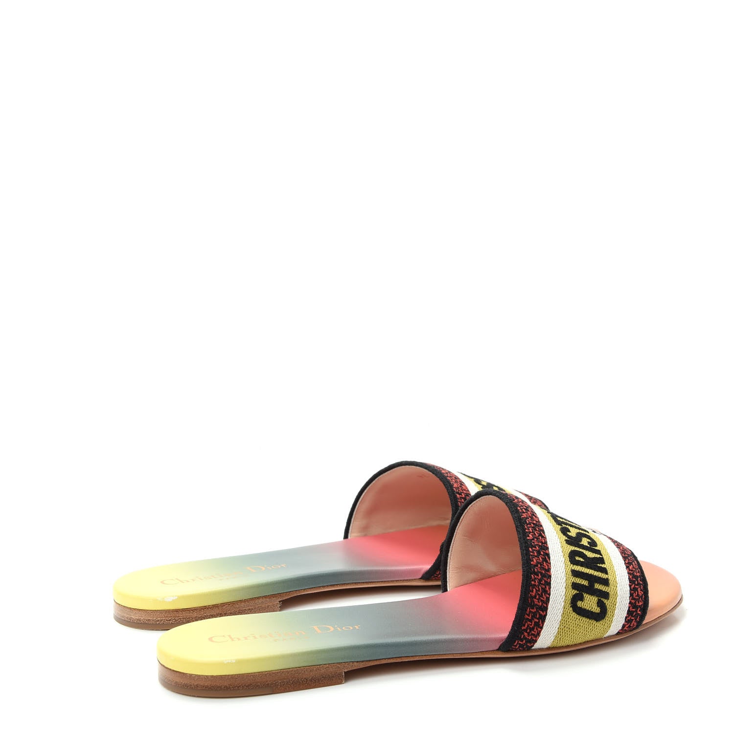 Christian Dior Canvas Dioraura Embroidered Dway Flat Slide Sandals 38 Multicolor 4 of 11