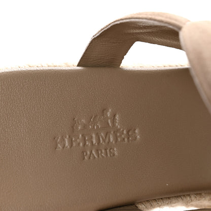 Hermes Suede Goatskin Ithea 30 Espadrille Wedge Sandals 37 Beige Sable 8 of 10