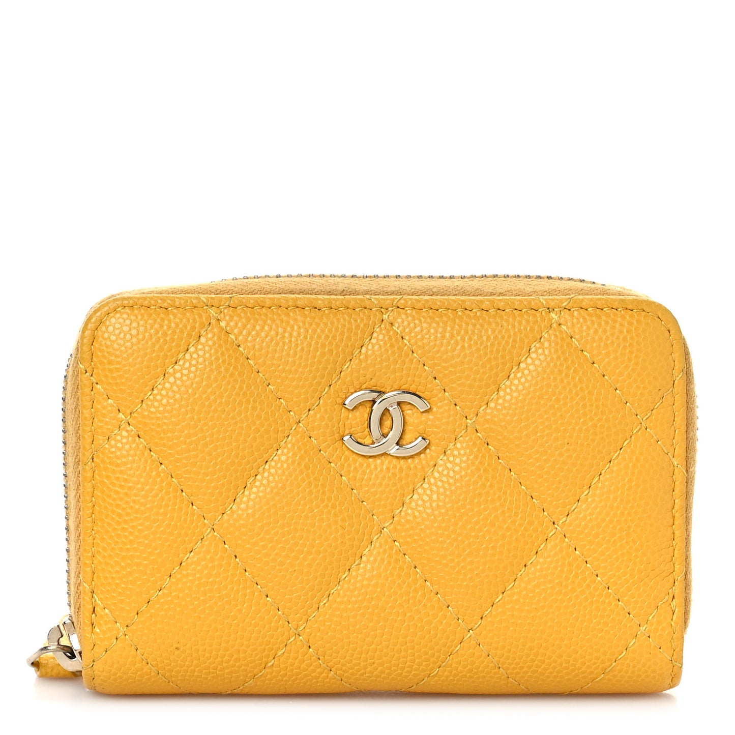Caviar Quilted Zip Coin Purse Yellow