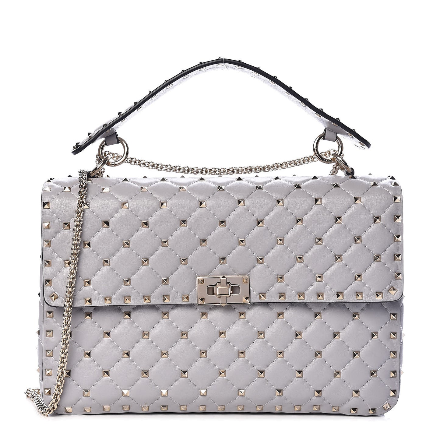 Nappa Large Rockstud Spike Shoulder Bag Pastel Grey