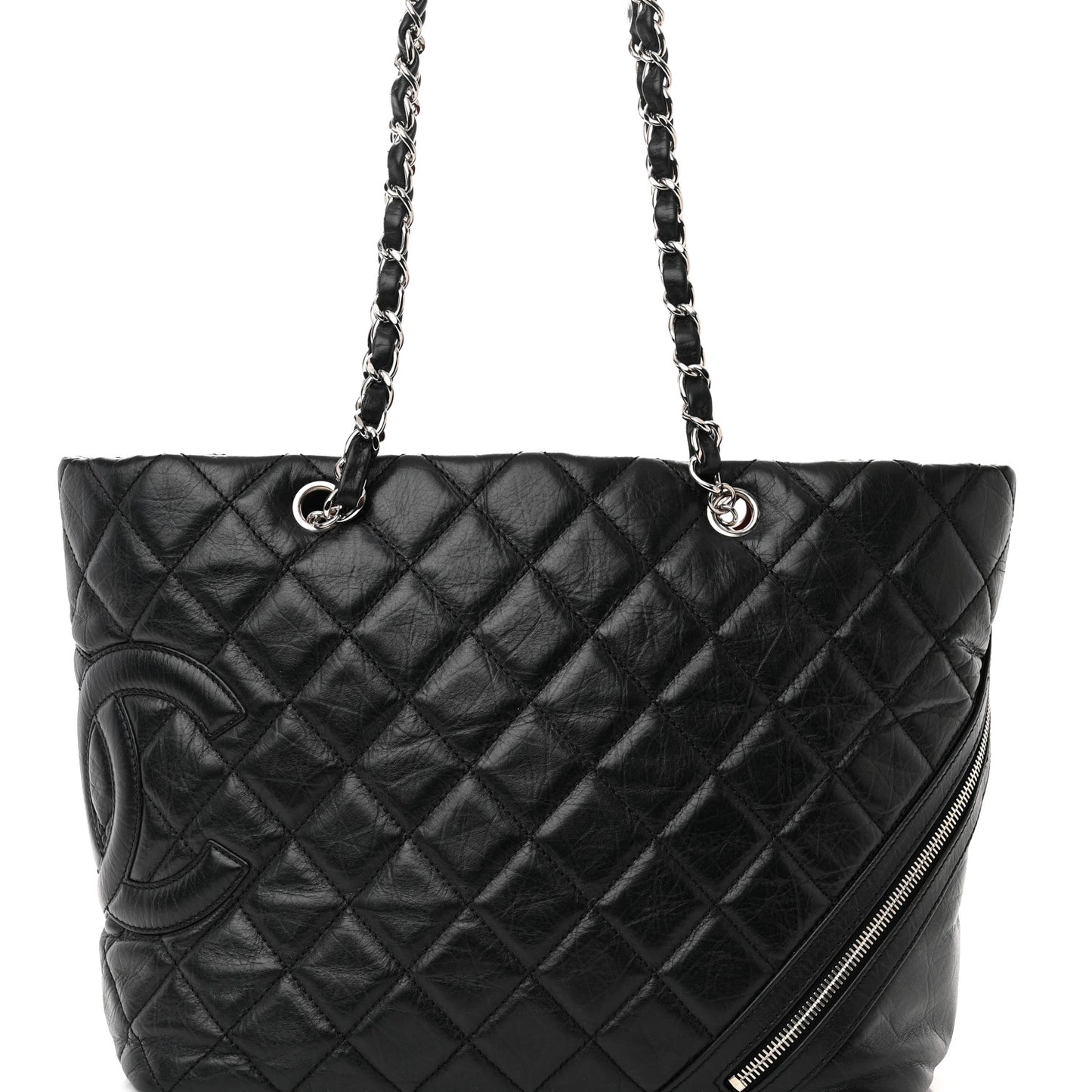 Aged Calfskin Quilted Large Cotton Club Tote Black