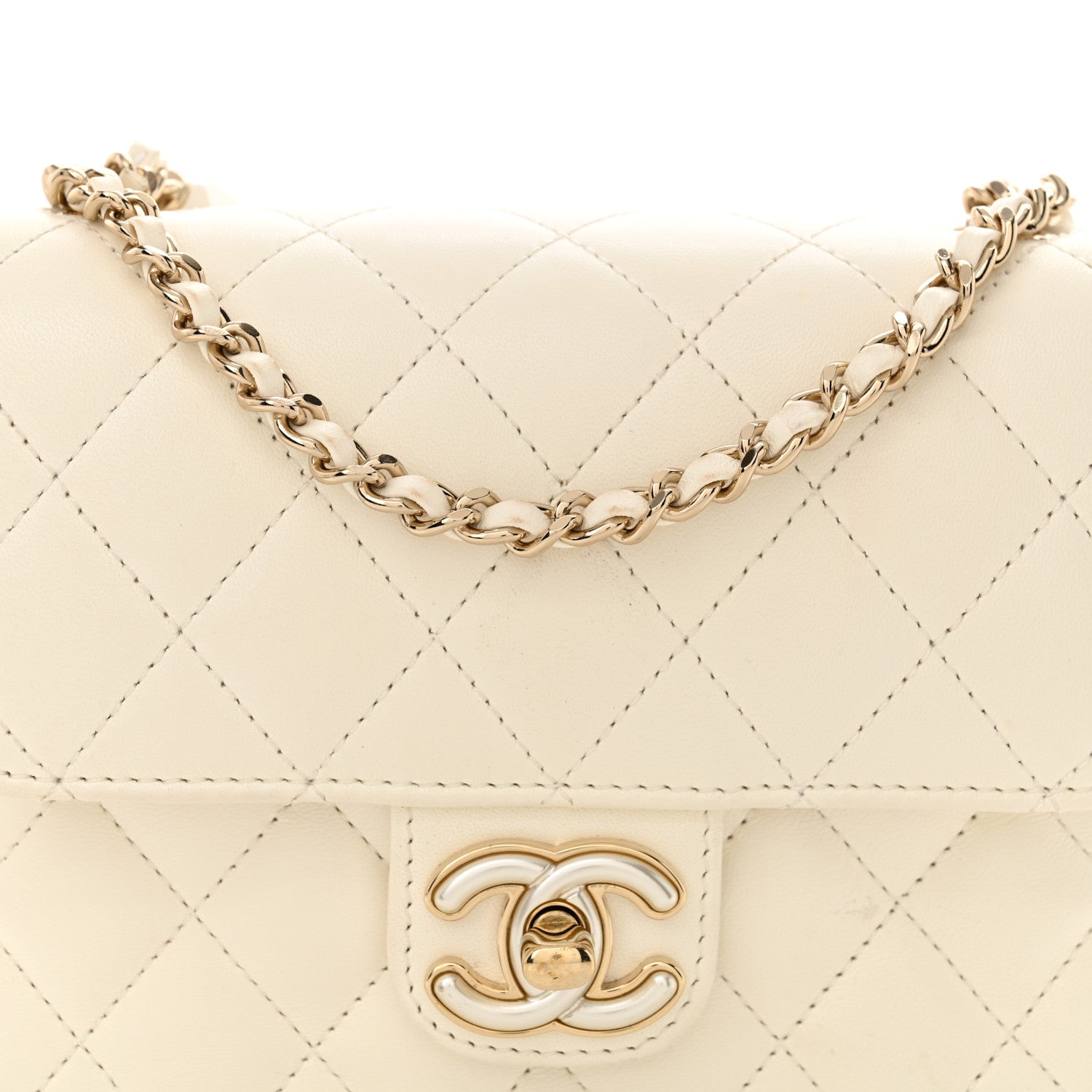Chanel Lambskin Resin Quilted Mini Heart Square Flap White 8 of 11
