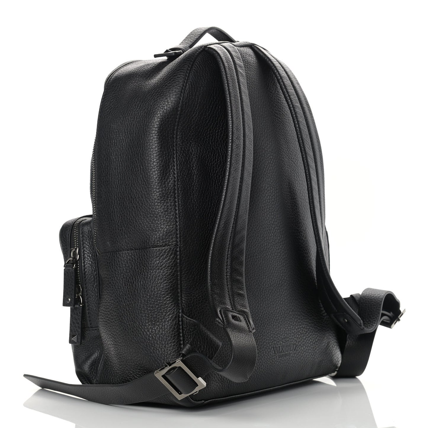 Grained Calfskin Rockstud Backpack Black
