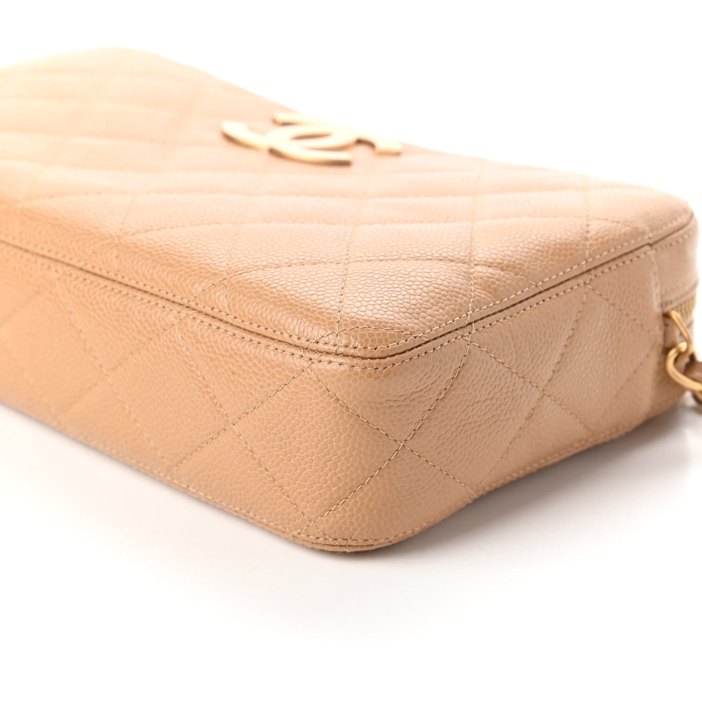 Caviar Quilted CC Camera Shoulder Bag Beige