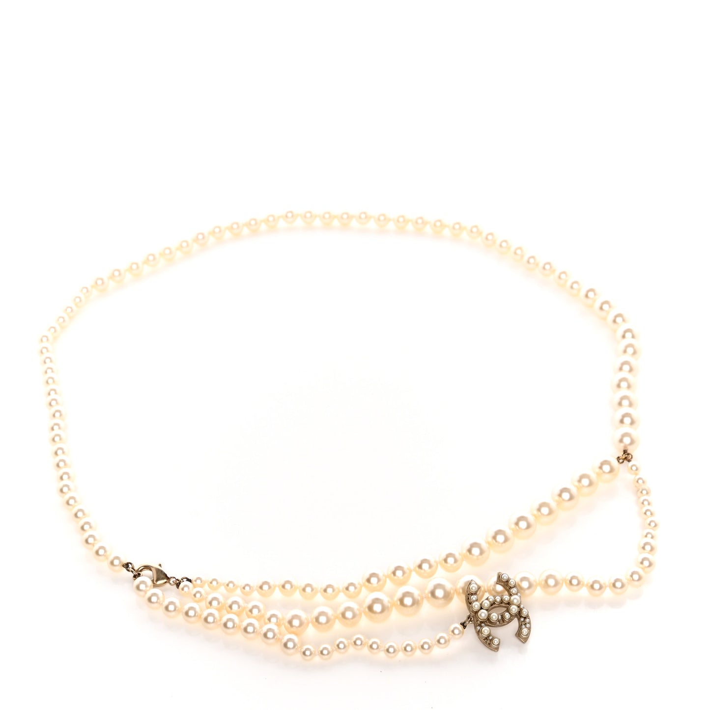 Metal Pearl CC Belt Gold White