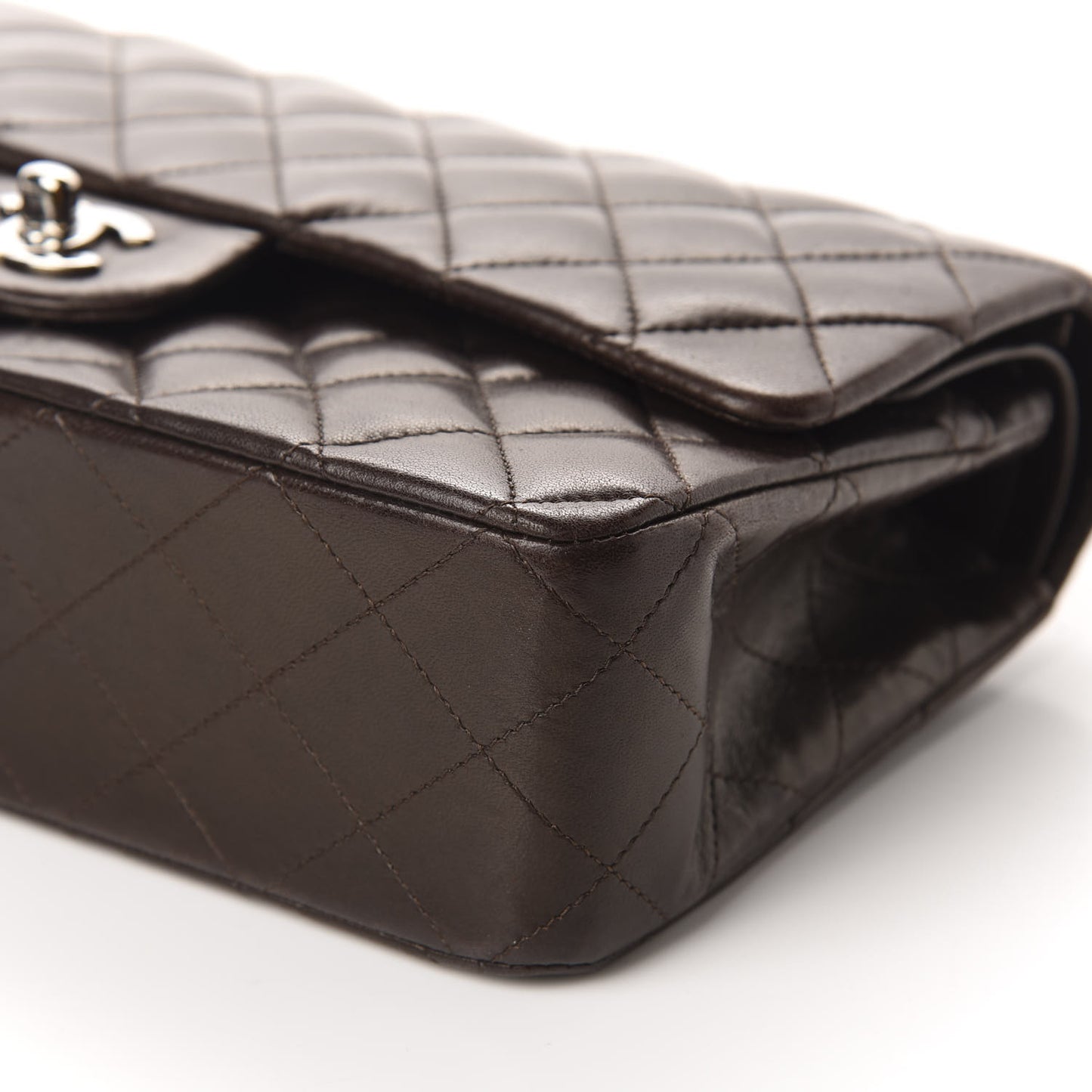 Lambskin Quilted Medium Double Flap Dark Brown