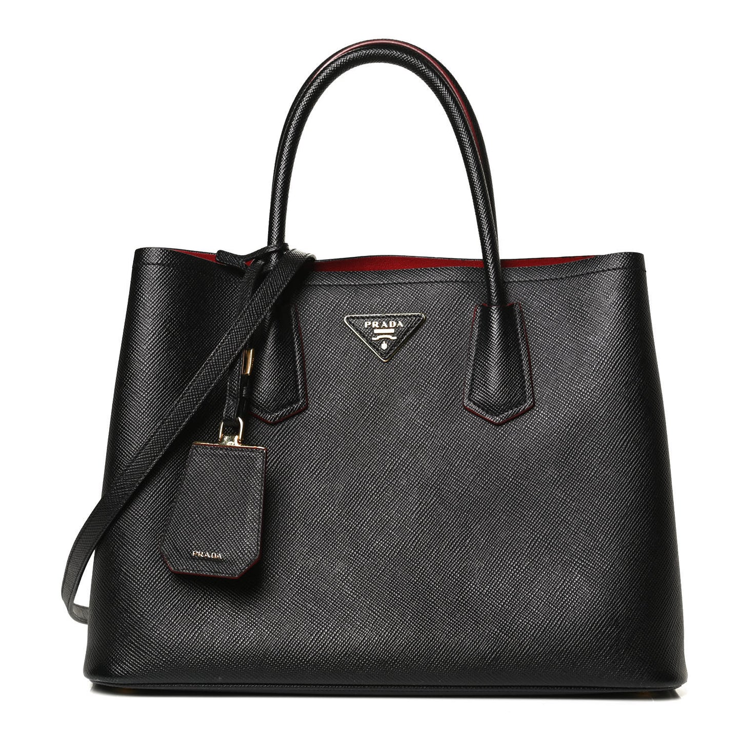 Saffiano Cuir Medium Double Bag Black Fuoco