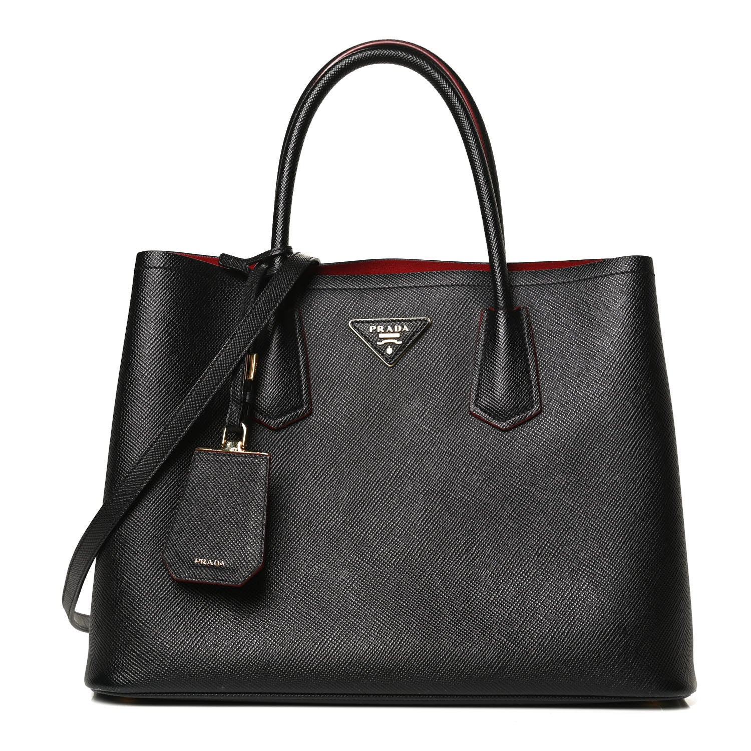 Prada Saffiano Cuir Medium Double Bag Black Fuoco 2 of 12