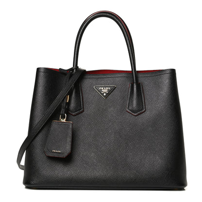 Prada Saffiano Cuir Medium Double Bag Black Fuoco 2 of 12
