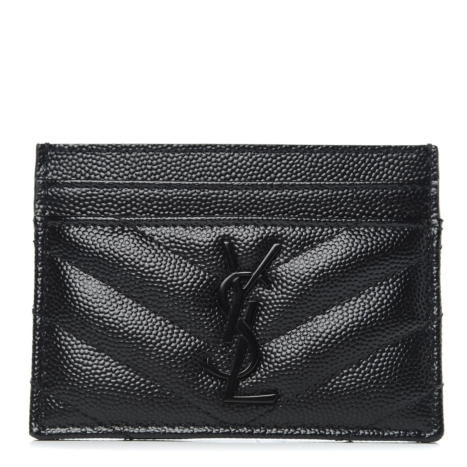 Saint Laurent Grain De Poudre Matelasse Chevron Monogram Credit Card Case Black 1 of 8