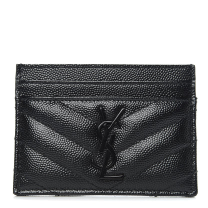 Saint Laurent Grain De Poudre Matelasse Chevron Monogram Credit Card Case Black 1 of 8