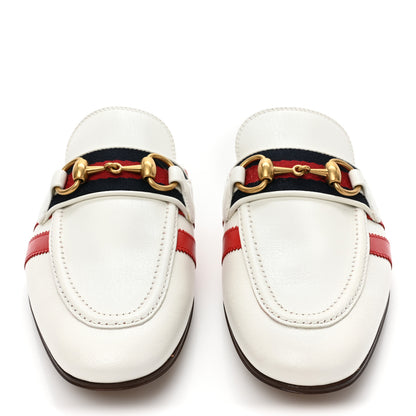 Gucci X ADIDAS Quentin Goatskin Web Womens Horsebit Slippers 38 Off White Maple Red 2 of 9