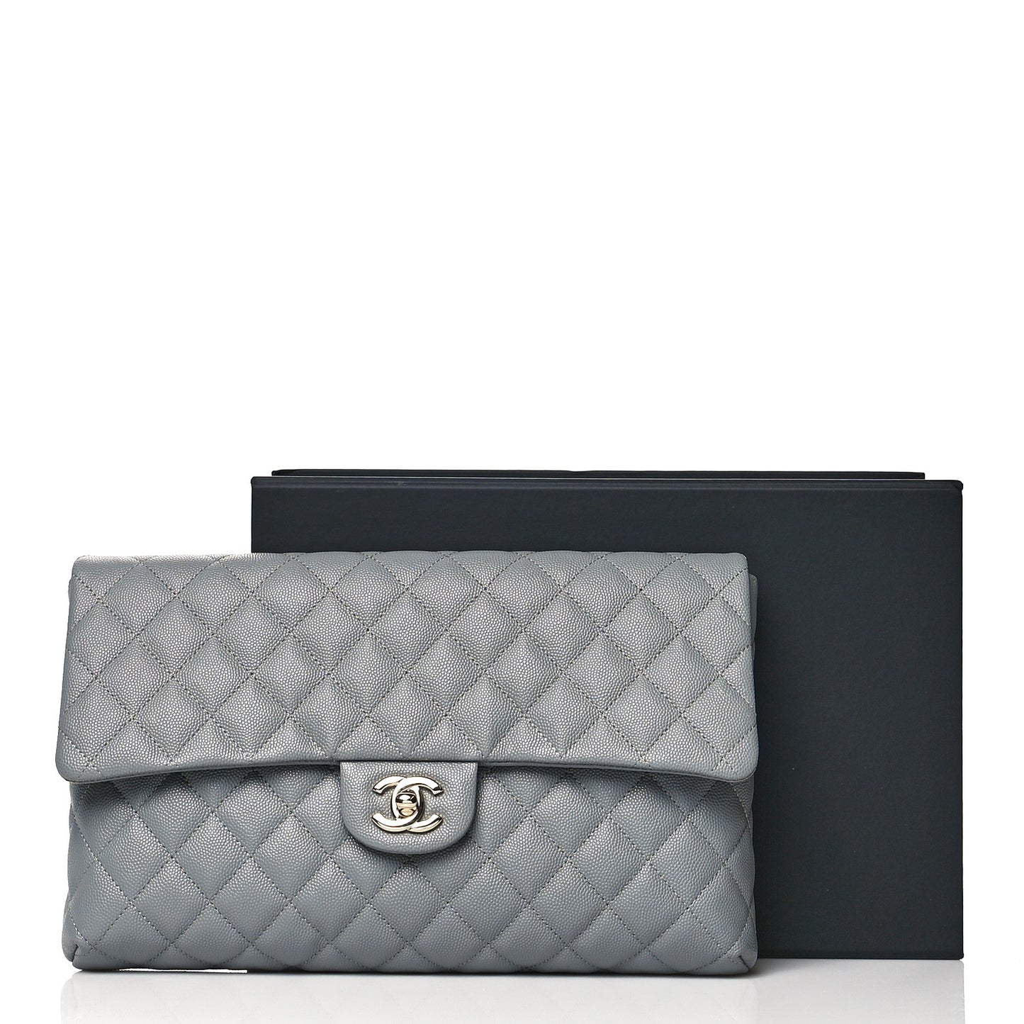 Caviar Quilted Flap Clutch Grey