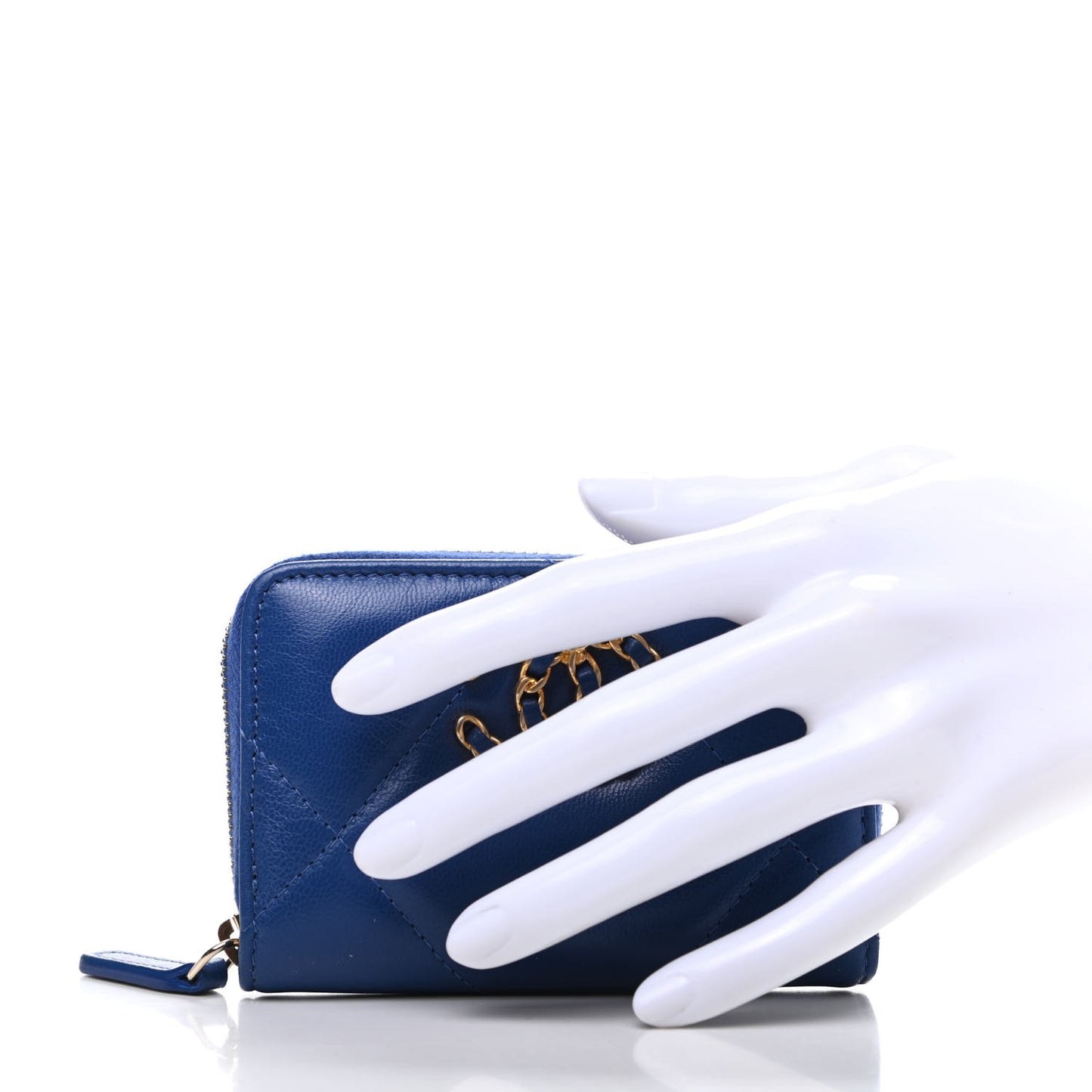 Goatskin Quilted Chanel 19 Zip Around Coin Purse Wallet Blue