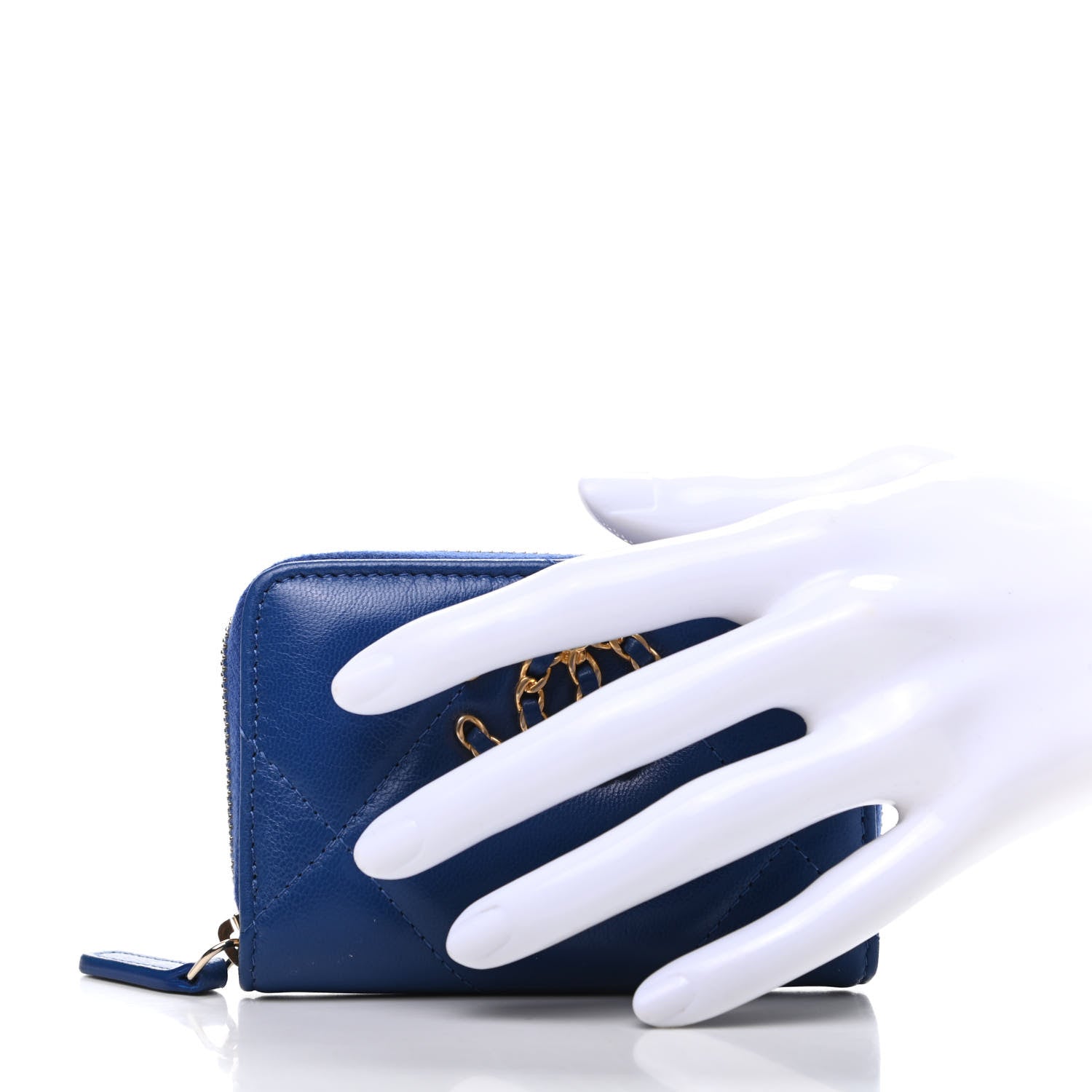Chanel Goatskin Quilted Chanel 19 Zip Around Coin Purse Wallet Blue 2 of 10