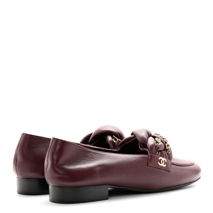 Chanel Lambskin CC Braided Chain Loafers 36.5 Bordeaux 4 of 8